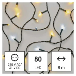 Oswietlenie-choinkowe - lampki choinkowe classic 80 led 8m ciepła + zimna biel ip44 timer d4an04 emos 