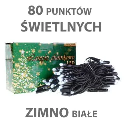 Oswietlenie-choinkowe - ch/0071 lampki choinkowe led 80 sztuk lz-led-80g zimna biel przewód czarny rum-lux 