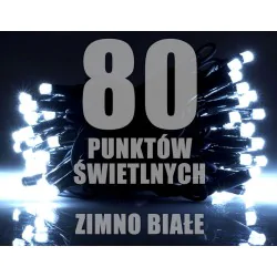 Oswietlenie-choinkowe - ch/0071 lampki choinkowe led 80 sztuk lz-led-80g zimna biel przewód czarny rum-lux 