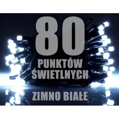 Oswietlenie-choinkowe - ch/0071 lampki choinkowe led 80 sztuk lz-led-80g zimna biel przewód czarny rum-lux 