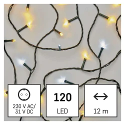 Oswietlenie-choinkowe - światełka na choinkę classic 120 led 12m ciepła + zimna biel ip44 timer d4an05 emos 