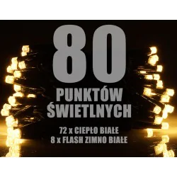 Oswietlenie-choinkowe - ch/0156 lampki zewnętrzne lz-led-flash-80g ciepło białe z zimno białym flash-em rum-lux 