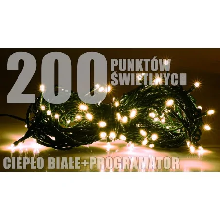 Oswietlenie-choinkowe - ch/0139 lampki choinkowe z programatorem lz-eco-led-200 ciepła biała rum-lux 