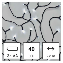 Oswietlenie-choinkowe - lampki choinkowe na baterie led cluster 40 led 2,8m 3xaa zimna biel ip44 timer d4fc01 emos 