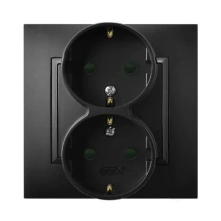 Gniazda-podwojne-podtynkowe - gniazdo podwójne z uziemieniem schuko i przesłonami torów czarny metalik gp-2usp/33 aria ospel 