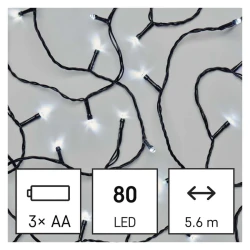 Oswietlenie-choinkowe - światełka na choinkę cluster 80 led 5,6m 3x aa zimna biel ip44 timer d4fc02 emos 