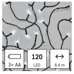 Oswietlenie-choinkowe - klasyczne światełka świąteczne led cluster 120 led 8,4m 3xaa zimna biel ip44 timer d4fc03 emos 