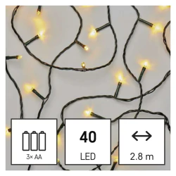 Oswietlenie-choinkowe - choinkowe światełka classic 40 led 2,8m 3xaa ciepła czarny ip44 timer d4fw01 emos 