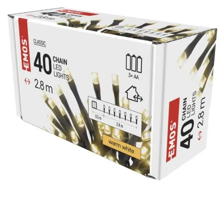 Oswietlenie-choinkowe - ciepłe choinkowe światełka klasyczne ciepłe 40 led 2,8m na baterie aa ip44 timer d4fw01 emos 