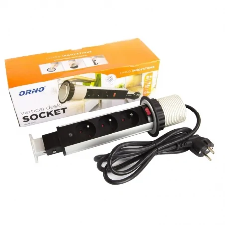 Listwy-zasilajace - gniazdo meblowe wysuwane z blatu z blokadą fi 6 cm 3 gniazda 230v ac 3680w przewód 1.8 m or-ae-1347 orno 