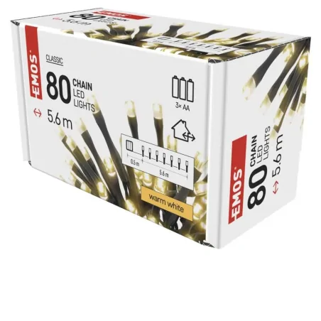 Oswietlenie-choinkowe - światełka ciepła barwa classic 80 led 5,6m 3xaa czarny ip44 timer d4fw02 emos 