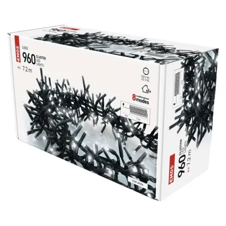 Oswietlenie-choinkowe - lampki jeżyk świąteczne cluster 960led 7,2m zimna 64 programów ip44 d4bc05 emos 