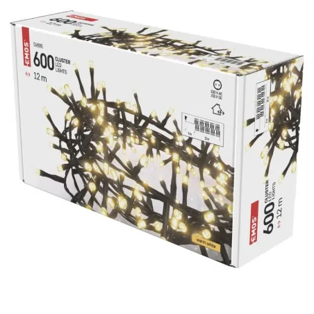 Oswietlenie-choinkowe - lampki na choinkę jeżyk ledx600szt. classic cluster 12m ciepła czarny ip44 timer d4bw03 emos 