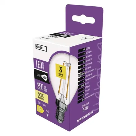 Gwint-trzonek-e14 - żarówka led barwa ciepła biała filament mini globe e14 1,8w (25w) 250lm zf1200 emos 