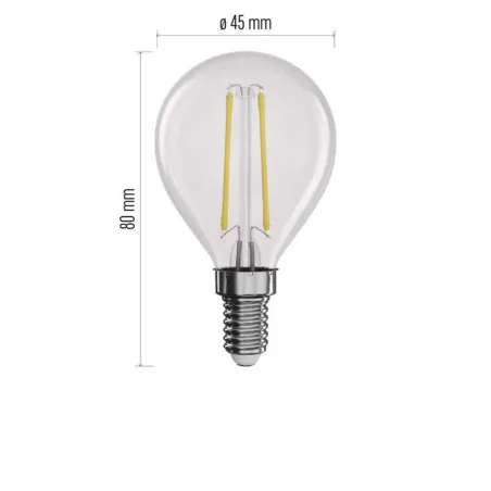 Gwint-trzonek-e14 - żarówka led barwa ciepła biała filament mini globe e14 1,8w (25w) 250lm zf1200 emos 