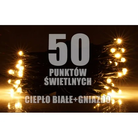 Oswietlenie-choinkowe - ch/0098 lampki choinkowe led z dodatkowym gniazdem lw-led-50g ciepła biała rum-lux 