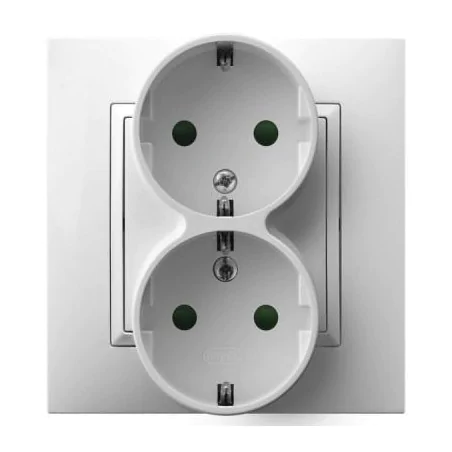 Gniazda-podwojne-podtynkowe - gniazdko podwójne z uziemieniem schuko i przesłonami torów białe gp-2usp/00 aria ospel 