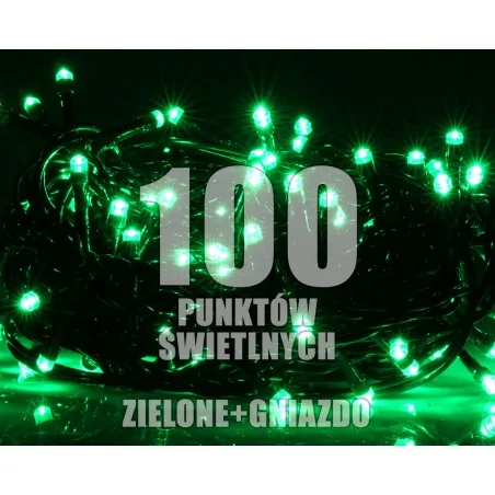 Oswietlenie-choinkowe - lampki choinkowe led z dodatkowym gniazdem 100szt. zielone 