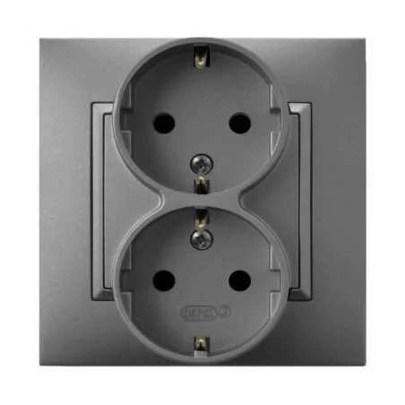 Gniazda-podwojne-podtynkowe - gniazdo podwójne z uziemieniem schuko szary mat gp-2us/70 aria ospel 