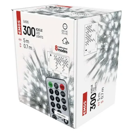 Dekoracje-swiateczne-led - oświetlenie świąteczne sople na pilota 300led 5m zimna 8 programów timer d4cc02 emos 