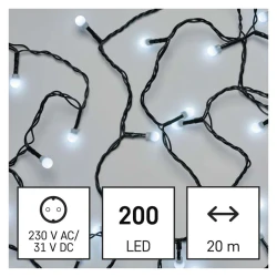 Oswietlenie-choinkowe - lampki na choinkę kulki led 200 cherry 20m zimna biel 8 programów ip44 d5ac07 emos 