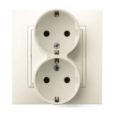 Gniazda-podwojne-podtynkowe - gniazdo podwójne z uziemieniem schuko ecru gp-2us/27 aria ospel 
