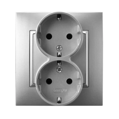 Gniazda-podwojne-podtynkowe - gniazdo podwójne z uziemieniem schuko srebrne gp-2us/18 aria ospel 