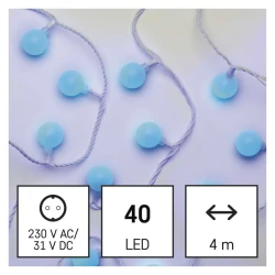 Oswietlenie-choinkowe - dekoracja -światełka niebieskie kulki 40 led big cherry 4m ip44 biały przewód timer d5ab01 emos 