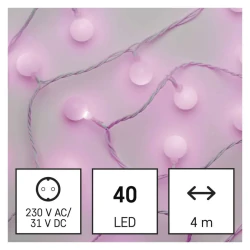 Oswietlenie-choinkowe - różowe światełka dekoracyjne kulki 40 led big cherry 4m ip44 biały przewód timer d5ap01 emos 