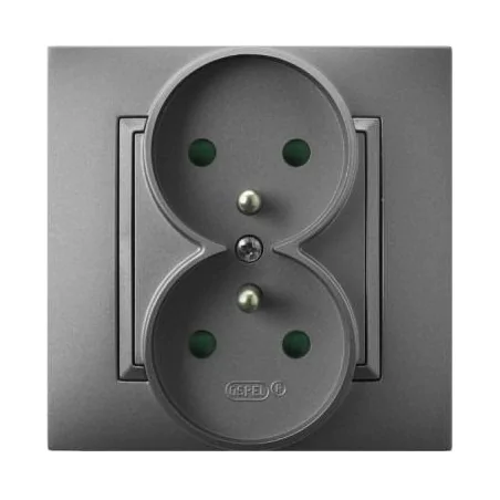 Gniazda-podwojne-podtynkowe - gniazdo podwójne z uziemieniem i przesłonami torów szary mat gp-2uzp/70 aria ospel 