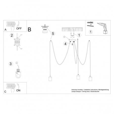 Oswietlenie-sufitowe - szaro-czarny żyrandol neso 3 e27 sl.1160 sollux lighting 