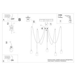 Oswietlenie-sufitowe - szaro-czarny żyrandol neso 5 e27 sl.1161 sollux lighting 