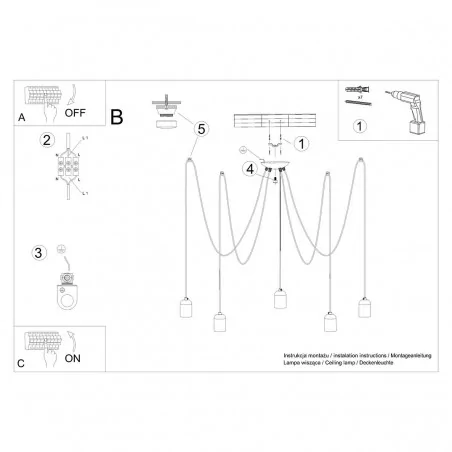 Oswietlenie-sufitowe - szaro-czarny żyrandol neso 5 e27 sl.1161 sollux lighting 