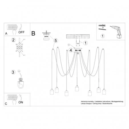 Oswietlenie-sufitowe - szaro-czarny żyrandol neso 7 e27 sl.1162 sollux lighting 