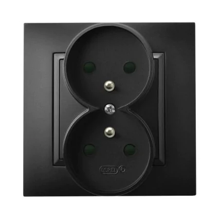 Gniazda-podwojne-podtynkowe - gniazdo podwójne z uziemieniem i przesłonami torów czarny metalik gp-2uzp/33 aria ospel 