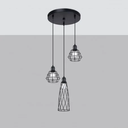 Oswietlenie-sufitowe - czarna lampa wisząca suba 3p e27 sl.1166 sollux lighting 