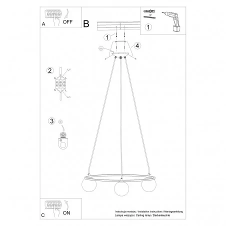 Oswietlenie-sufitowe - czarny żyrandol yoli 3 g9 sl.1213 sollux lighting 