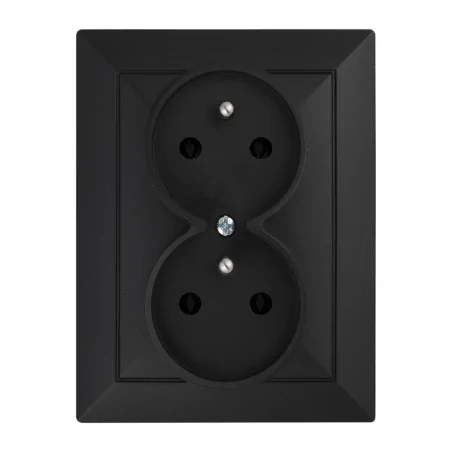 Gniazda-elektryczne - podwójne gniazdko wtyczkowe czarne z/u typu czeskiego pt-6pw perła abex 