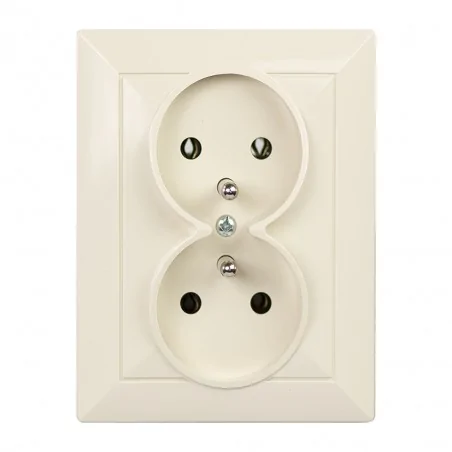 Gniazda-elektryczne - gniazdo podwójne podtynkowe kompletne z ramką kremowe pt-6p perła abex 