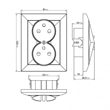 Gniazda-elektryczne - gniazdo podwójne podtynkowe kompletne z ramką czarne pt-6p perła abex 