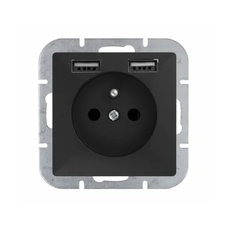 Ladowarki-usb - czarne gniazdo pojedyncze z uziemieniem i ładowarką 2xusb 2a 5v perła pt-16p/usb abex 