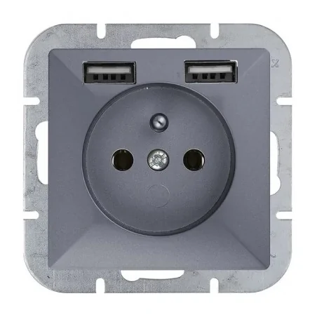 Ladowarki-usb - antracytowe gniazdo pojedyncze z uziemieniem i ładowarką 2xusb 2a 5v perła pt-16p/usb abex 