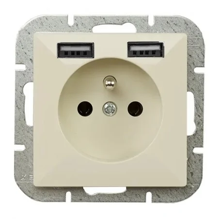 Ladowarki-usb - kremowe gniazdo pojedyncze z uziemieniem i ładowarką 2xusb 2a 5v perła pt-16p/usb abex 
