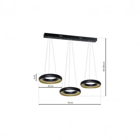 Lampy-sufitowe - potrójna lampa wisząca listwa czarno-złota led 36w 4000k rondo nero ml354 eko-light 