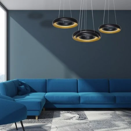 Lampy-sufitowe - potrójna lampa wisząca listwa czarno-złota led 36w 4000k rondo nero ml354 eko-light 