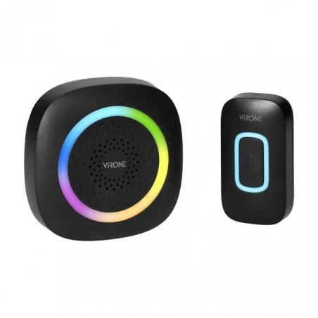 Dzwonki-do-drzwi-bezprzewodowe - db-6/b pela czarny dzwonek bezprzewodowy z kolorowym podświetleniem rgb 300m 60dźwięków orno 