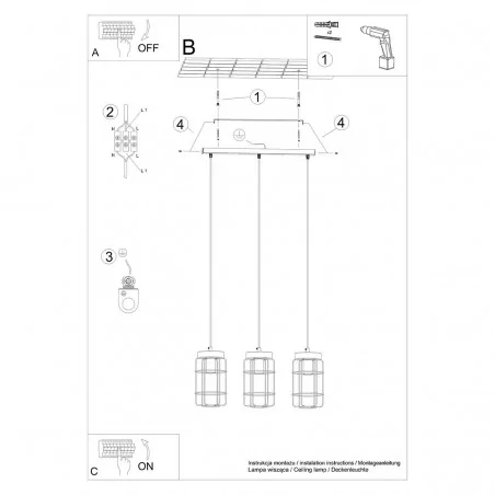 Oswietlenie-sufitowe - loftowa lampa wisząca gotto 3xe27 sl.1264 sollux lighting 