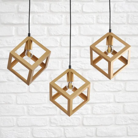 Lampy-sufitowe - geometryczna lampa wiszące złote sześciany 3x20w e27 sweden 3 polux 