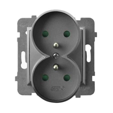 Gniazda-podwojne-podtynkowe - gniazdo podwójne z uziemieniem i przesłonami torów szary mat gp-2urzp/m/70 aria ospel 