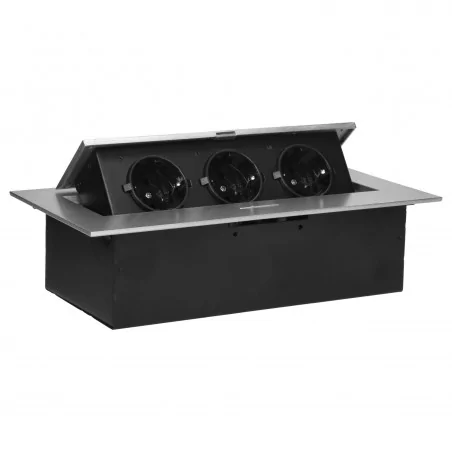 Gniazda-meblowe - gniazdo meblowe potrójne wpuszczane w blat srebrne 3x2p+z (schuko) or-gm-9036(gs)/g orno 